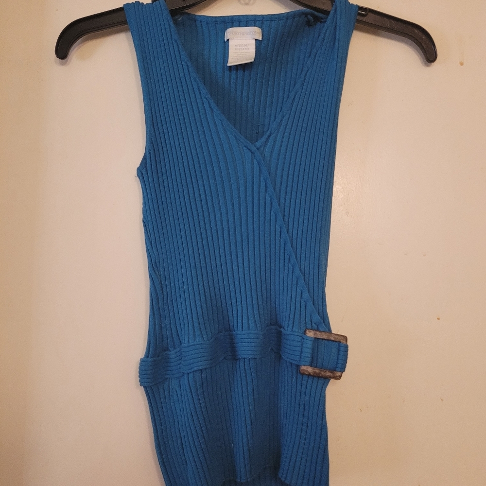 Worthington sleeveless ribbed sweater, size medium, teal/peacock color